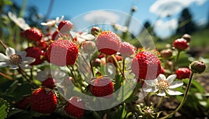 Freshness of summer ripe strawberry, raspberry, and organic berry fruit generated by AI