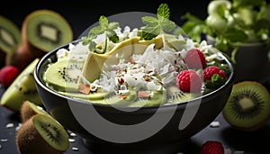 Freshness and sweetness in a healthy summer fruit salad generated by AI