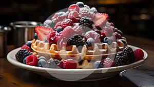 Freshness and sweetness on a homemade berry plate generated by AI