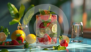 Freshness and sweetness in a summer cocktail, berry mojito delight photo