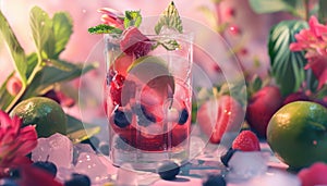 Freshness and sweetness in a summer cocktail, berry mojito delight