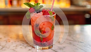Freshness and sweetness in a summer cocktail, berry mojito delight