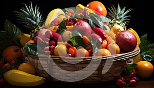 Freshness and variety in a healthy fruit and vegetable basket generated by AI