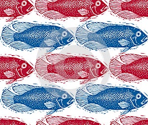 Freshwater fish endless pattern, nature and marine theme