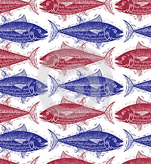 Freshwater fish endless pattern, nature and marine theme