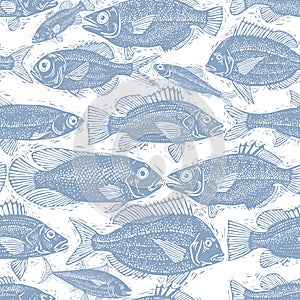 Freshwater fish endless pattern, vector nature and marine theme