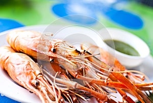 Freshwater prawn seafood.