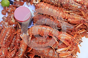 Freshwater prawn seafood.