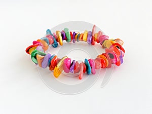 Freshwater Shell Chip Bracelet in Vibrant Rainbow Colours Isolated on White