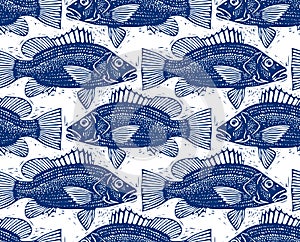 Freshwater vector fish endless pattern, nature and marine theme