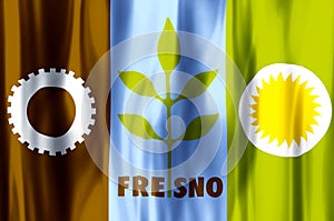 Fresno california colorful waving and closeup flag illustration