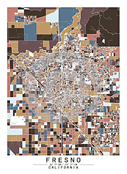 Fresno,California USA Creative Color Block Map Decor Serie