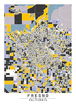 Fresno,California USA Creative Color Block Map Decor Serie