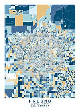 Fresno,California USA Creative Color Block Map Decor Serie