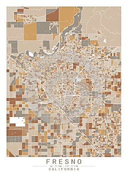 Fresno,California USA Creative Color Block Map Decor Serie