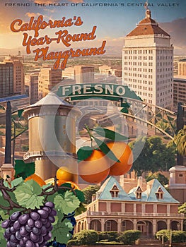 Fresno California Vintage Travel Poster Postcard photo