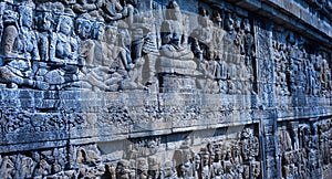 Fresoes on wall, Borobudur Temple, Java, Indonesia