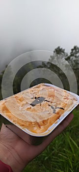 fress food on mountai with cloudy sky photo