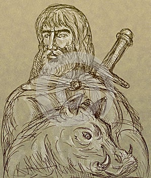 Frey Norse god sword boar photo