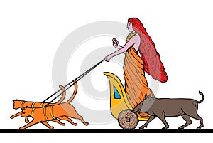 Freya Norse goddess chariot cat