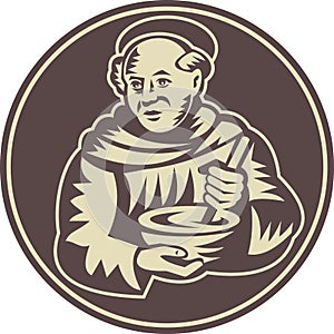 Friar Monk Cook Mixing Bowl Woodcut