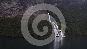 Friaren or The Suitor waterfall that lies directly across The Seven Sisters or `Dei sju systre` waterfall, Geirangerfjord, Norway