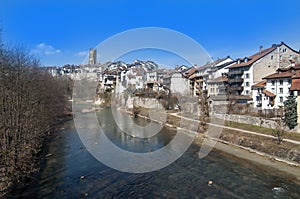 Fribourg, on old town by the river Sarine, Switzerland