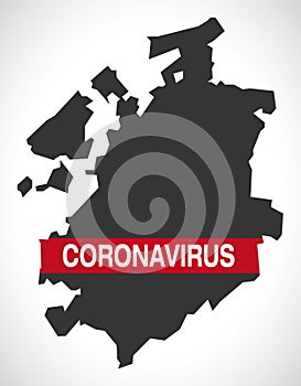 Fribourg SWITZERLAND canton map with Coronavirus warning illustration