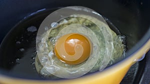 Frid egg fried in the pot prepare for breakfast.