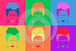 Frida Kahlo background Colored Vector Illustration Pop Art Style Andy Warhol