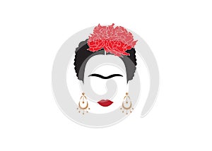 Frida Kahlo minimalist portrait with earrings and flowers photo