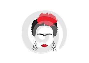 Frida Kahlo minimalist portrait with earrings and flowers photo