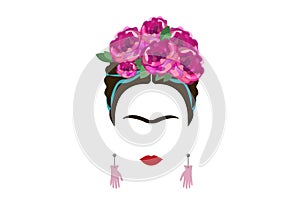 Frida Kahlo minimalist portrait with earrings hands photo