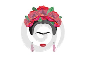 Frida Kahlo minimalist portrait with earrings hands photo