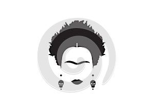 Frida Kahlo minimalist portrait with earrings skulls and flowers