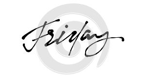 Friday handwriting vector ink. Black on white. Brush-pen style lettering.