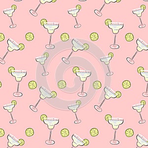 Friday mood cocktail background. Margarita drinks Pattern. Weekend, holiday dcoration, wrap, cloth print. photo