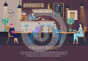 Friday Night Poster and Couples on Romantic Dinner