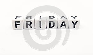 friday word built with white cubes and black letters on white background
