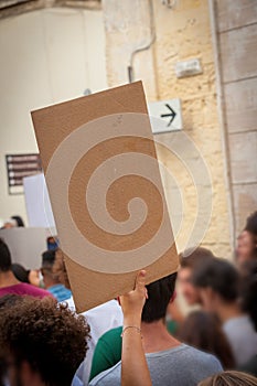 Fridays for future: student hand showing blank board