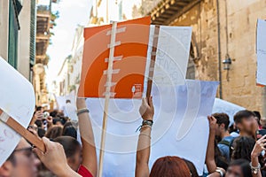 Fridays for future: students hands showing  banners and boards