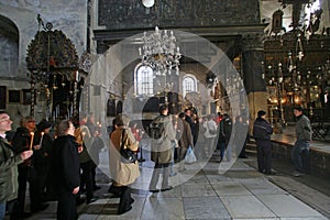 Procession from the church of St. Catherine to the cave in the Basilica of the Birth of Jesus, Bethlehem