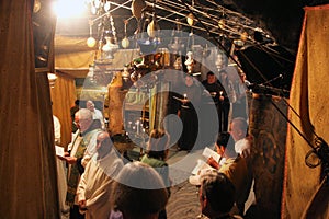 Procession from the church of St. Catherine to the cave in the Basilica of the Birth of Jesus, Bethlehem