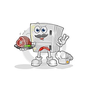 Fridge chef with meat mascot. cartoon vector