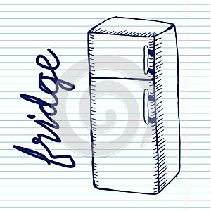 Fridge on copybook background.