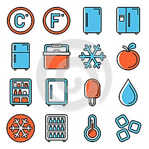 Fridge Freeze Refrigerator Icons Set on White Background. Vector