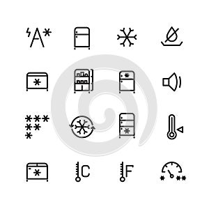 Fridge, freezer, ice machine vector thin line icons