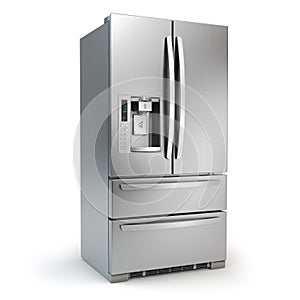 Fridge freezer. Side by side stainless steel srefrigerator with