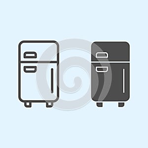 Fridge line and solid icon. Refrigerator device square box and doors with freezer. Home-style kitchen vector design