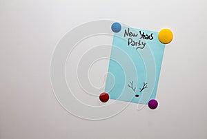 Fridge note new year party list with magnets